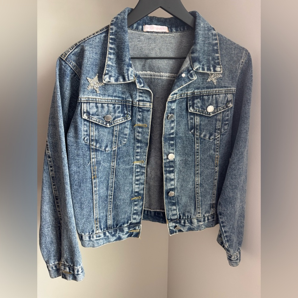 Classic Blue Denim Jacket with Star Details